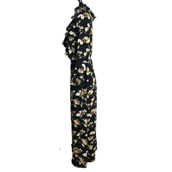 Beautiful Black Tan Floral Wrap Dress - Picture 2 of 5